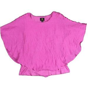 JM Collection Womens Batwing Top Blouse Pink Petite Small Casual Crew Neck